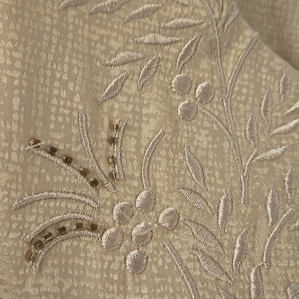 Adrianna Papell 100% Silk Cream Embroidered Beaded Maxi Pencil Skirt Suit 12 EUC